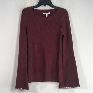 Edited x Hunter McGrady Pearl Trim Sweater, Women's Size XS - Burgundy